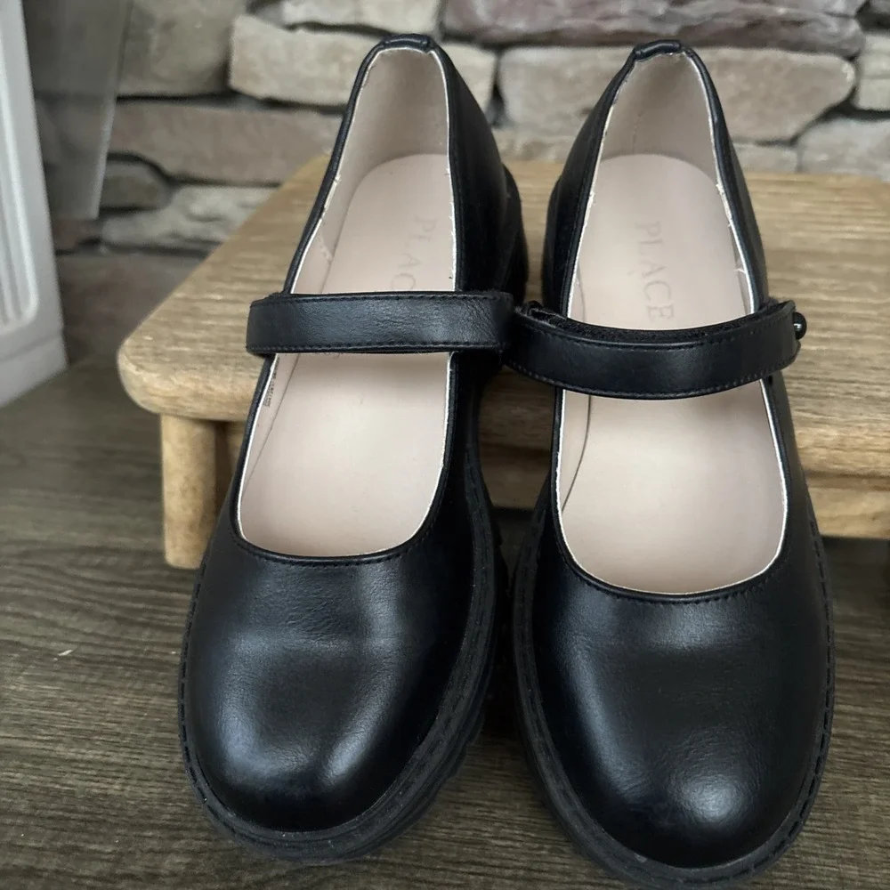 The Children's Place Girls Closed Toe Mary Jane Flat Kids Black Sz 1 Hook&Loop